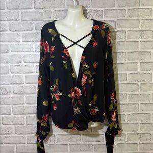 Streetwear society Floral Sheer blouse, flower print, women’s size medium black‍